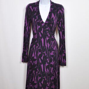 Boden Jersey Wrap Dress In Purple Bamboo Floral Print Size 8 Midi